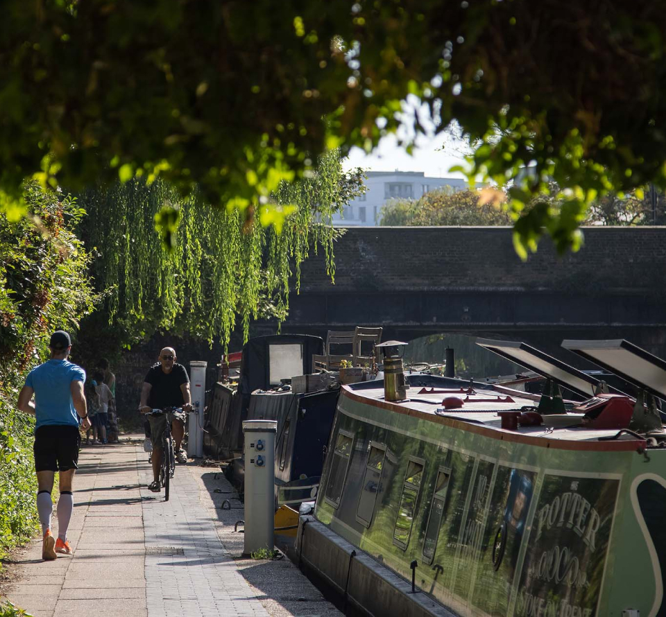 Canal tow path with canal boat